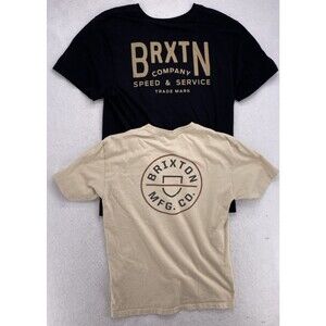 Lot of 2 Brixton MFG Co T-Shirts Size M Black Beige Graphic Logo Streetwear